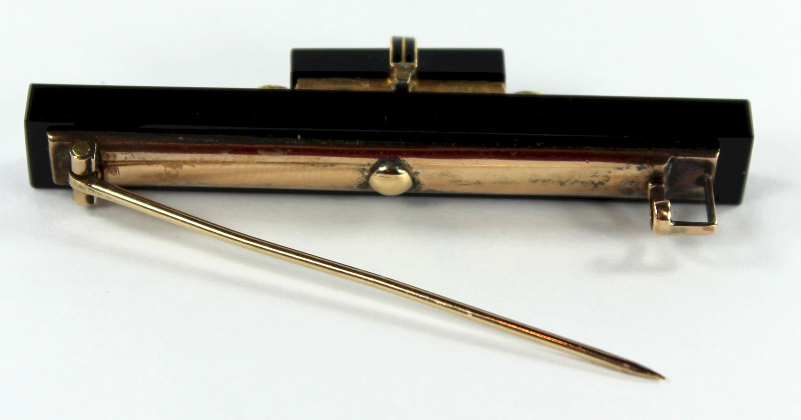 Art Deco Bar Brooch in Black Onyx and 14ct Yellow Gold - 2