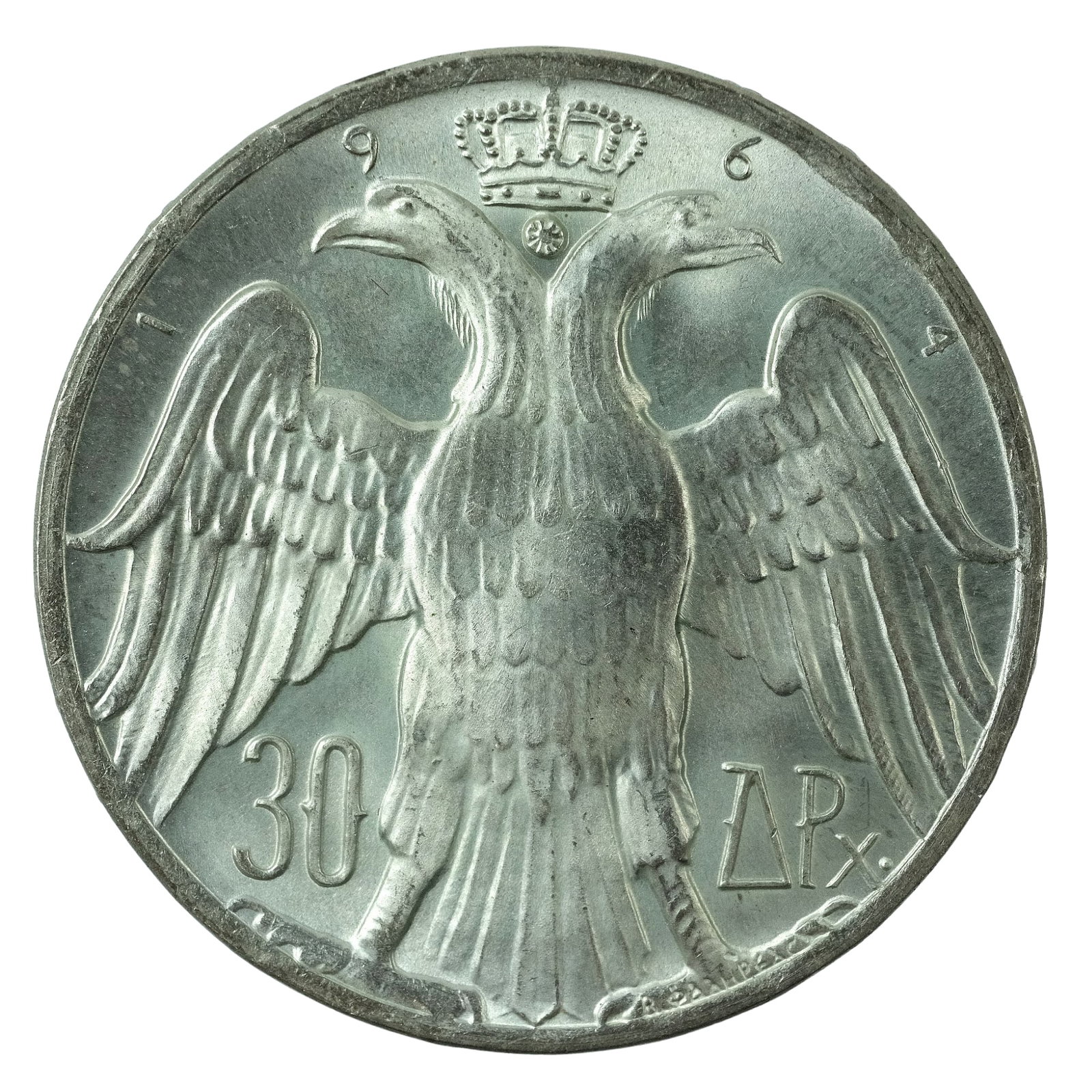 Greece 1964 Silver (835) 30 Drachmai, Choice Uncirculated - 2