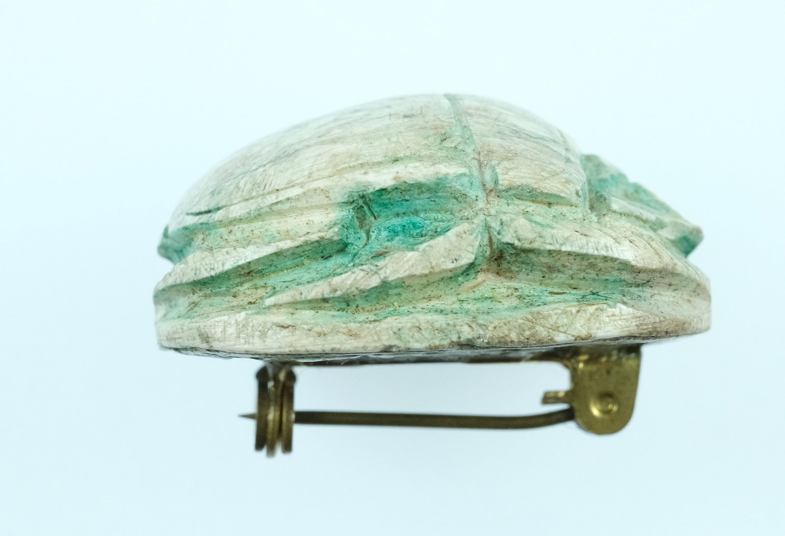 Carved Stone Scarab Beetle Brooch - 3