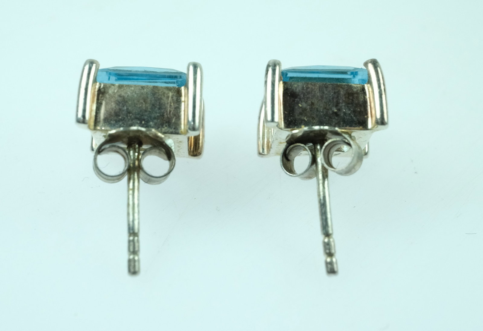 Square-cut Blue Crystal Earrings and Pendant in Sterling (925) Silver (3) - 3