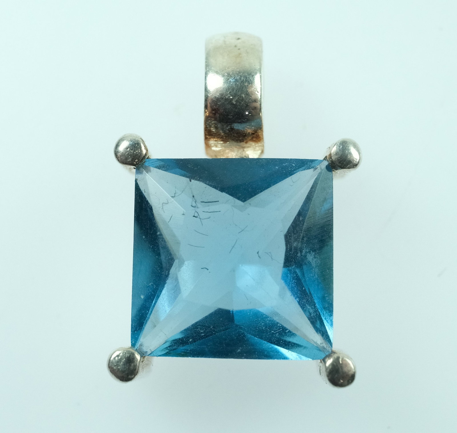 Square-cut Blue Crystal Earrings and Pendant in Sterling (925) Silver (3) - 4
