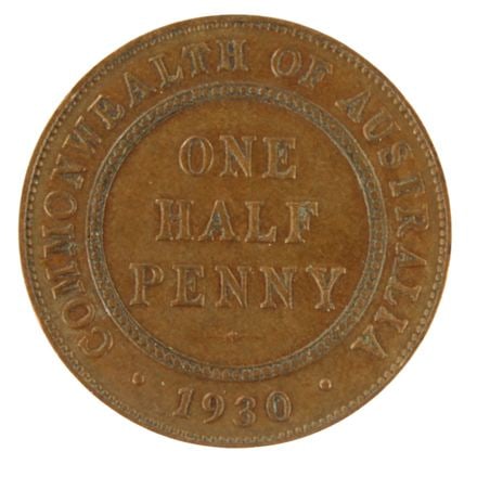 Australia 1930 Halfpenny, about Uncirculated: Scarce Medium Halfpenny
