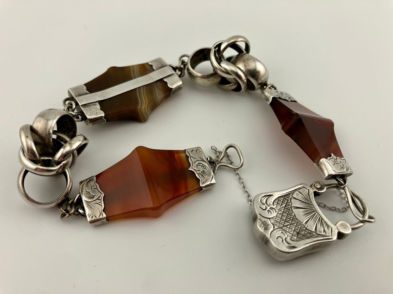 Antique Victorian Scottish Agate Link Bracelet with Lock Pendant (1 of 4)