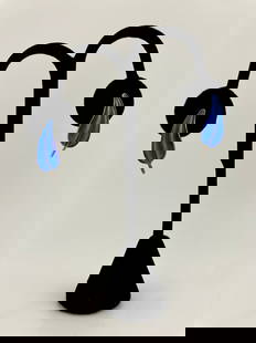 Volmer Bahner Norway Sterling Blue Enamel Leaf Pierced Earrings: Volmer Bahner Norway Sterling Blue Enamel Leaf Pierced Earrings. 1" long.