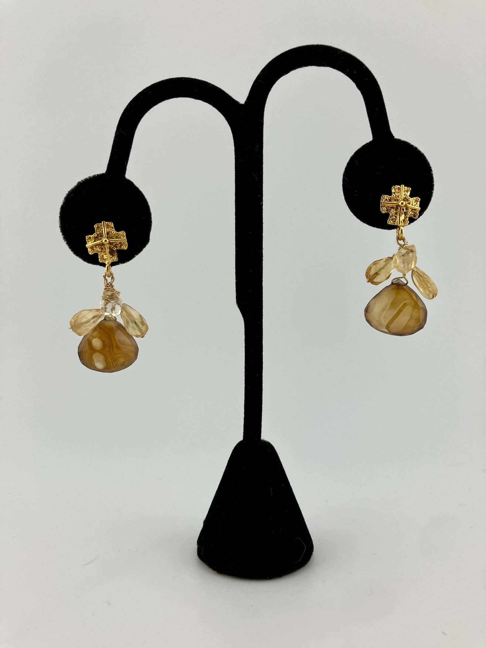 Comer Neal Wire and Topaz Pierced Earrings: Comer Neal wire and topaz pierced earrings. 1.25".