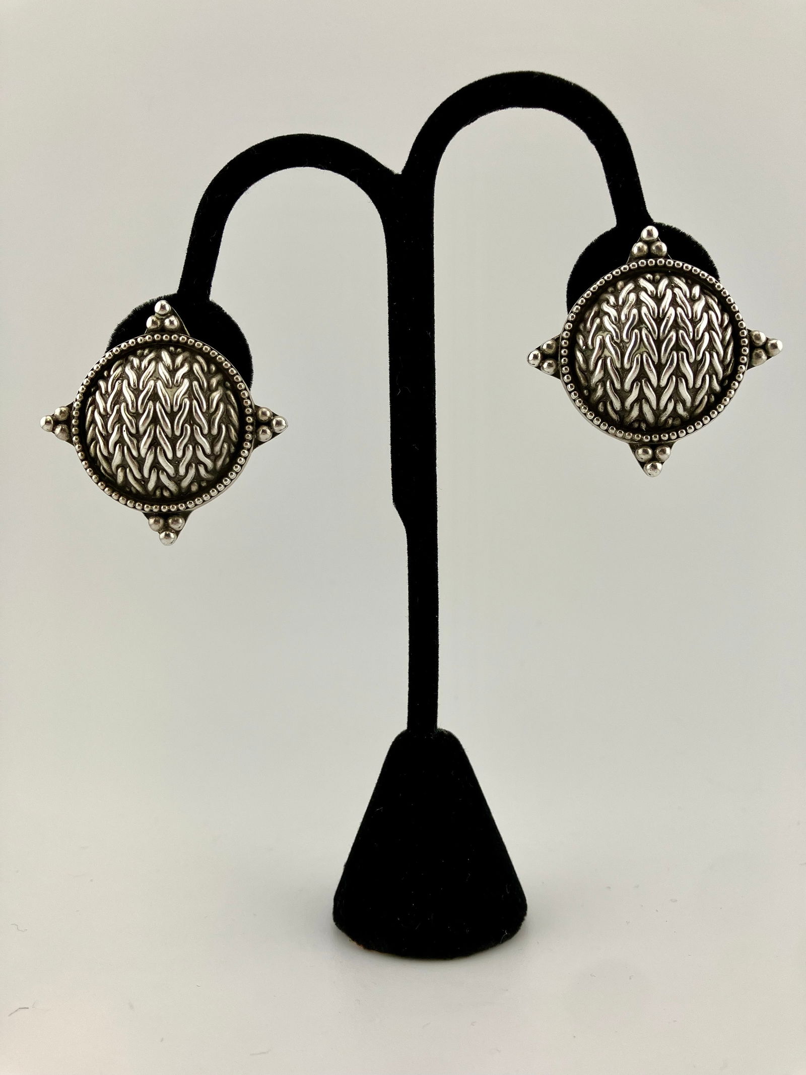 John Hardy Sterling Silver Basketweave Clip Earrings (1 of 5)