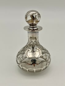 Crystal Perfume Vanity Bottle with Sterling Silver Overlay Monogram B