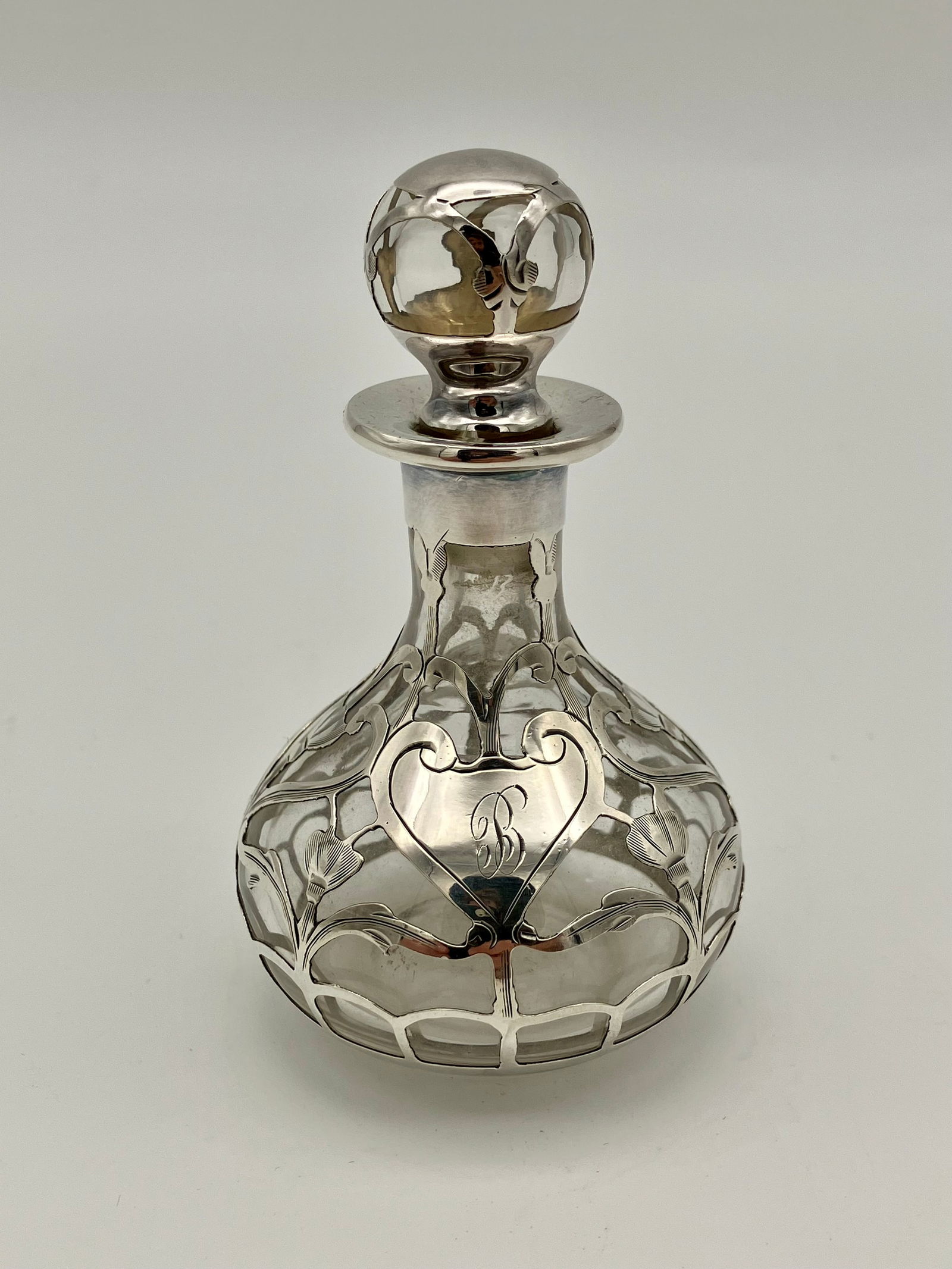 Crystal Perfume Vanity Bottle with Sterling Silver Overlay Monogram B (1 of 3)