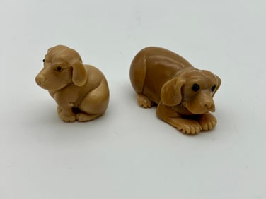 Pair of Dog Netsuke Figurines