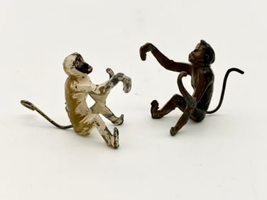 Pair of 19th C Cold Painted Bronze Monkeys