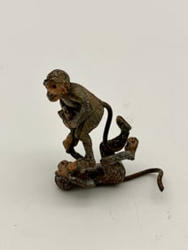 Cold Painted Bronze Fighting Monkeys