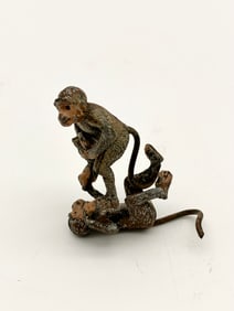 19th c Cold Painted Bronze Fighting Monkeys