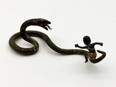 19th c Cold Painted Bronze Boy and Snake