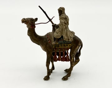 19th C Cold Painted Bronze Camel & Rider