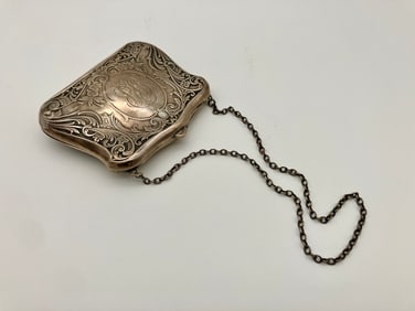 Antique Art Nouveau Sterling Silver Purse 3x3"