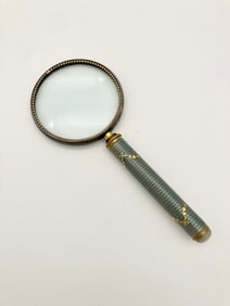 Antique Guilloche Enamel Sterling Silver Louis XVI Gilt Magnifying Glass