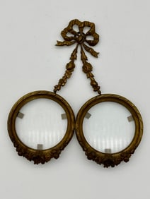 Antique French Gilt metal Double Picture Frame with Bows and Swags