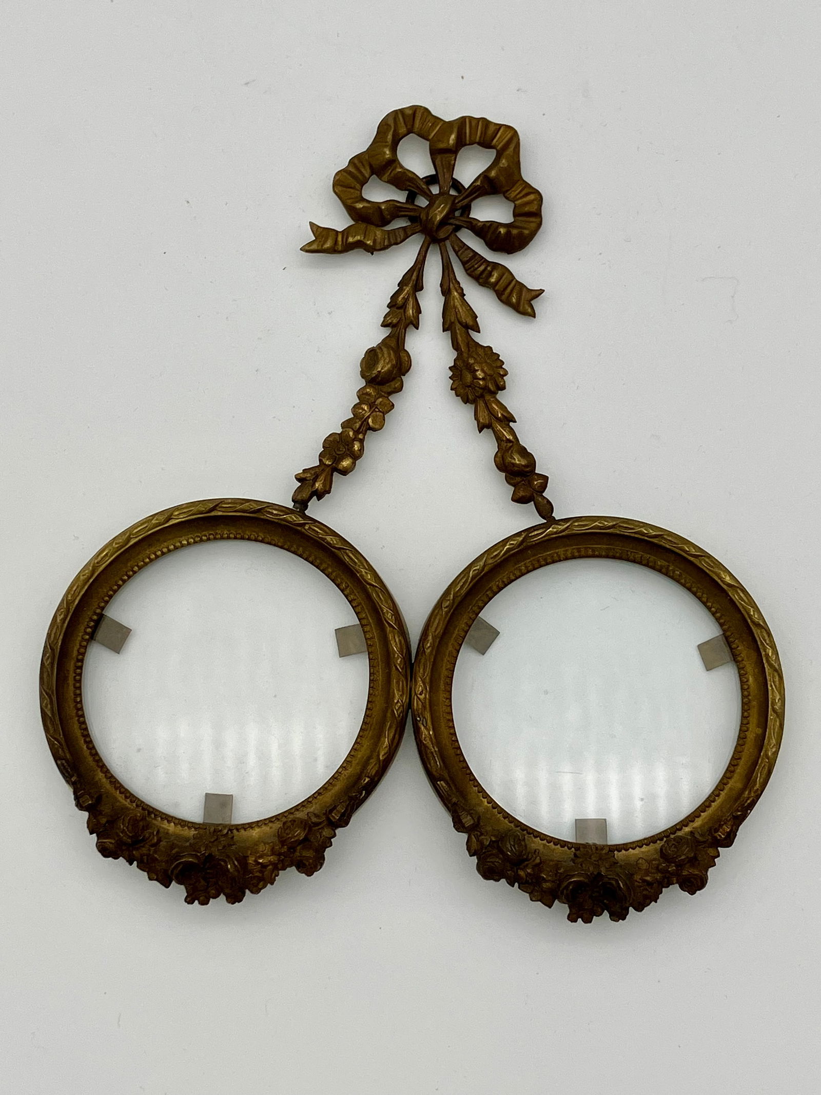 Antique French Gilt metal Double Picture Frame with Bows and Swags (1 of 2)