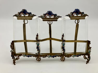 Antique French Enamel Triple Picture Frame