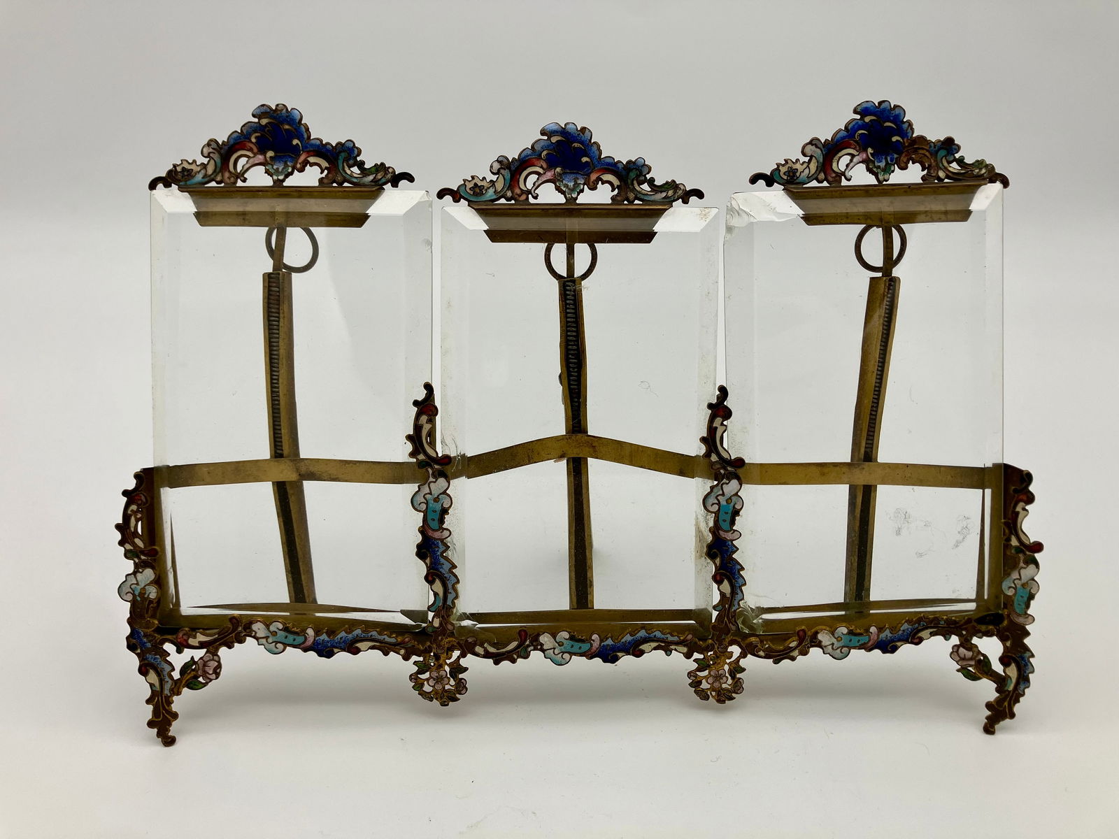 Antique French Champleve Enamel Triple Picture Frame (1 of 4)
