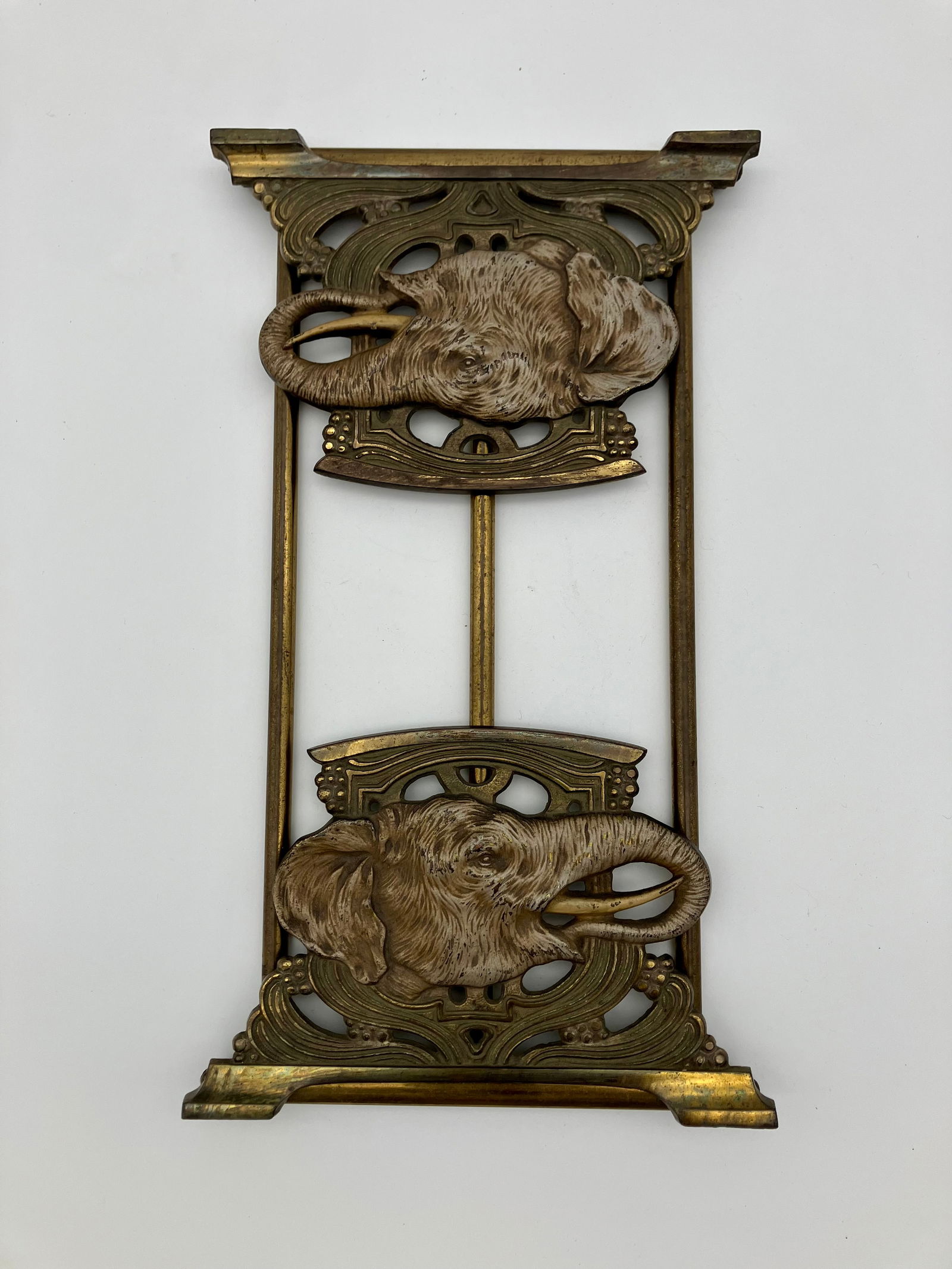 Art Nouveau Elephant Tabletop Brass Book Rack Bookends (1 of 4)