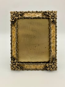 Jay Strongwater 6x8" Gold Enamel Branch Picture Frame with Pearls and Amber Crystals