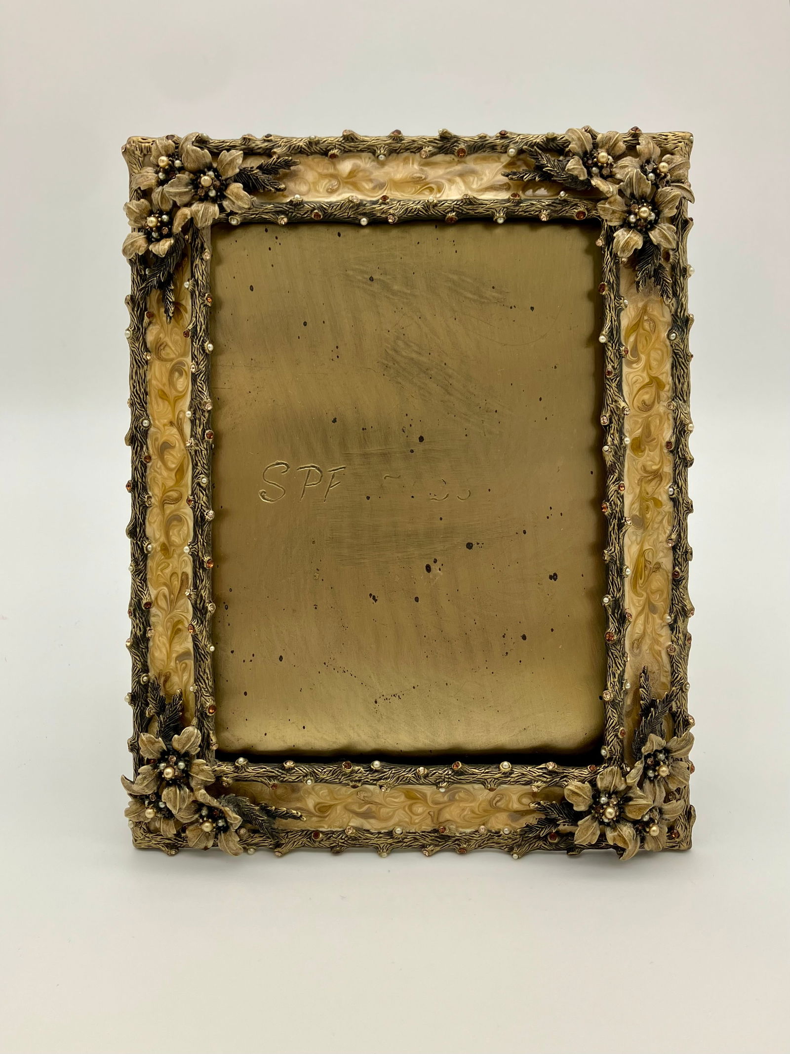 Jay Strongwater 6x8" Gold Enamel Branch Picture Frame with Pearls and Amber Crystals (1 of 4)