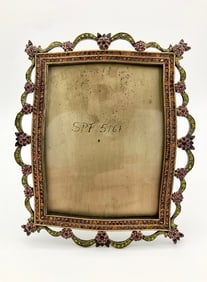 Jay Strongwater Swarovski Picture Frame in Amber, Green, Pink and Red Floral