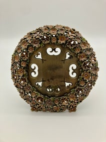 Jay Strongwater Round Picture Frame with Peach Pink and Green Enamel