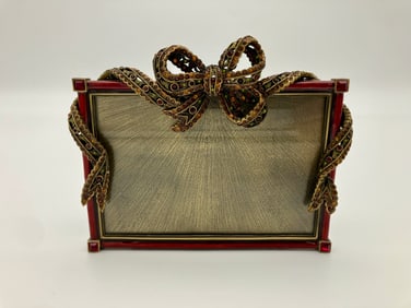 Jay Strongwater Red Enamel Crystals Bow Picture Frame