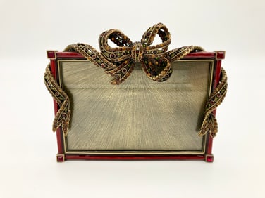 Jay Strongwater Red Enamel Crystals Bow Picture Frame