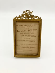 Antique French Gilt Bronze Basket and Bow Easel Frame 2.5x4"