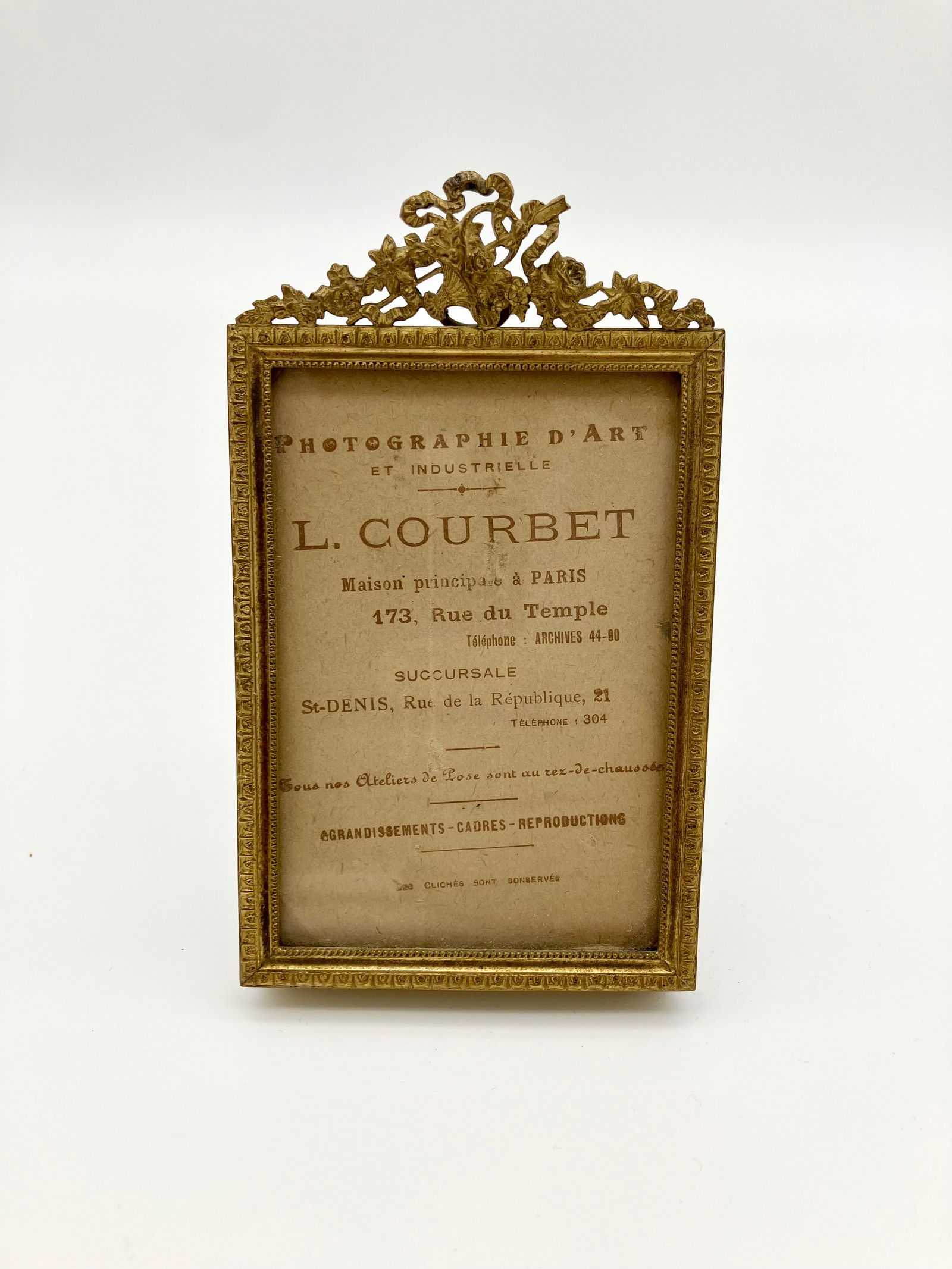 Antique French Gilt Bronze Basket and Bow Easel Frame 2.5x4" (1 of 4)