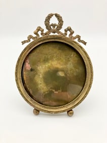 Antique French Round Louis XVI Gilt Easel Picture Frame 5x6"