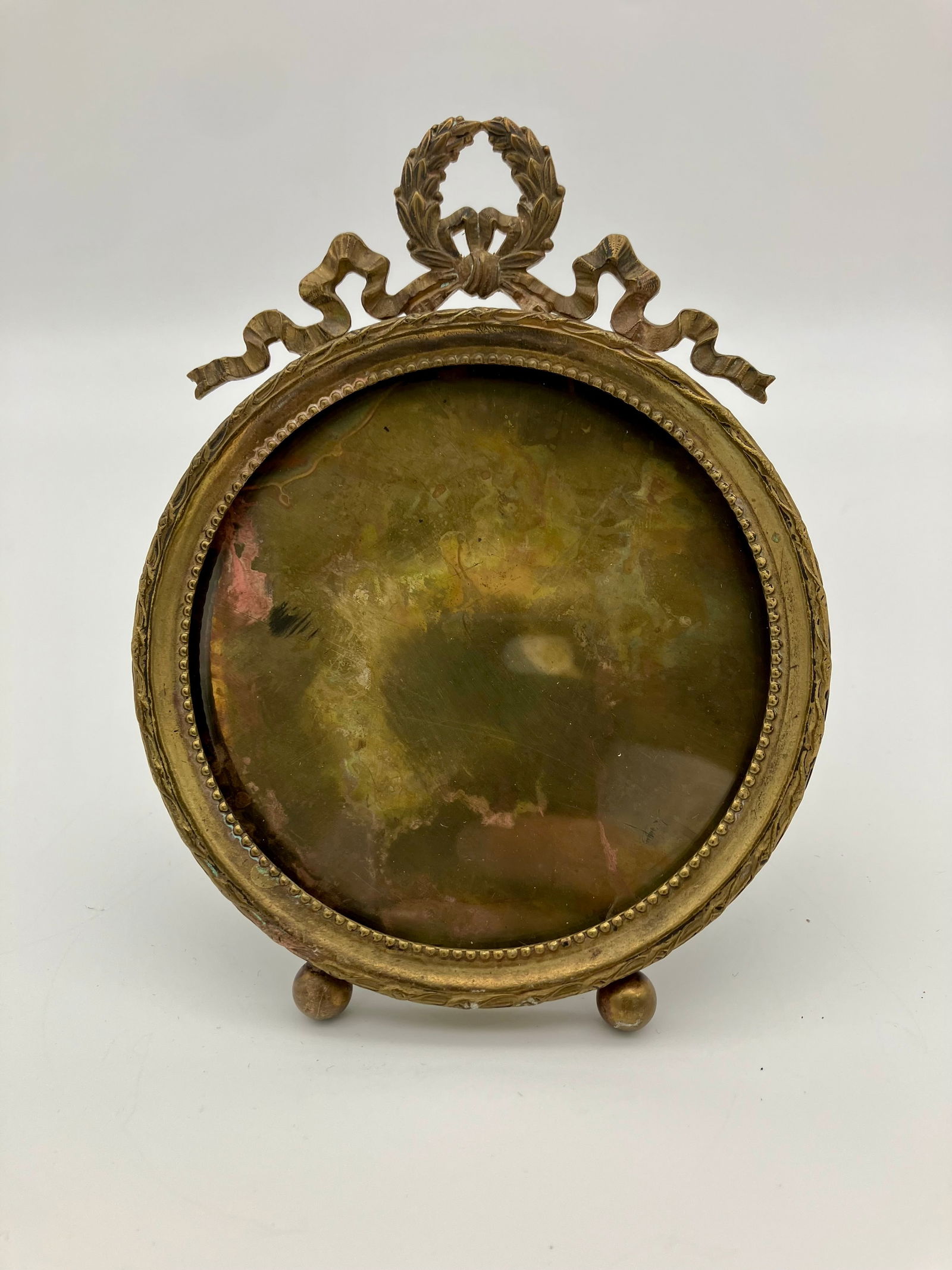 Antique French Round Louis XVI Gilt Easel Picture Frame 5x6" (1 of 3)