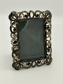 Black Enamel and Silver Rhinestones Picture Frame
