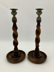 Pair of Antique Barley Twist Candlesticks damaged