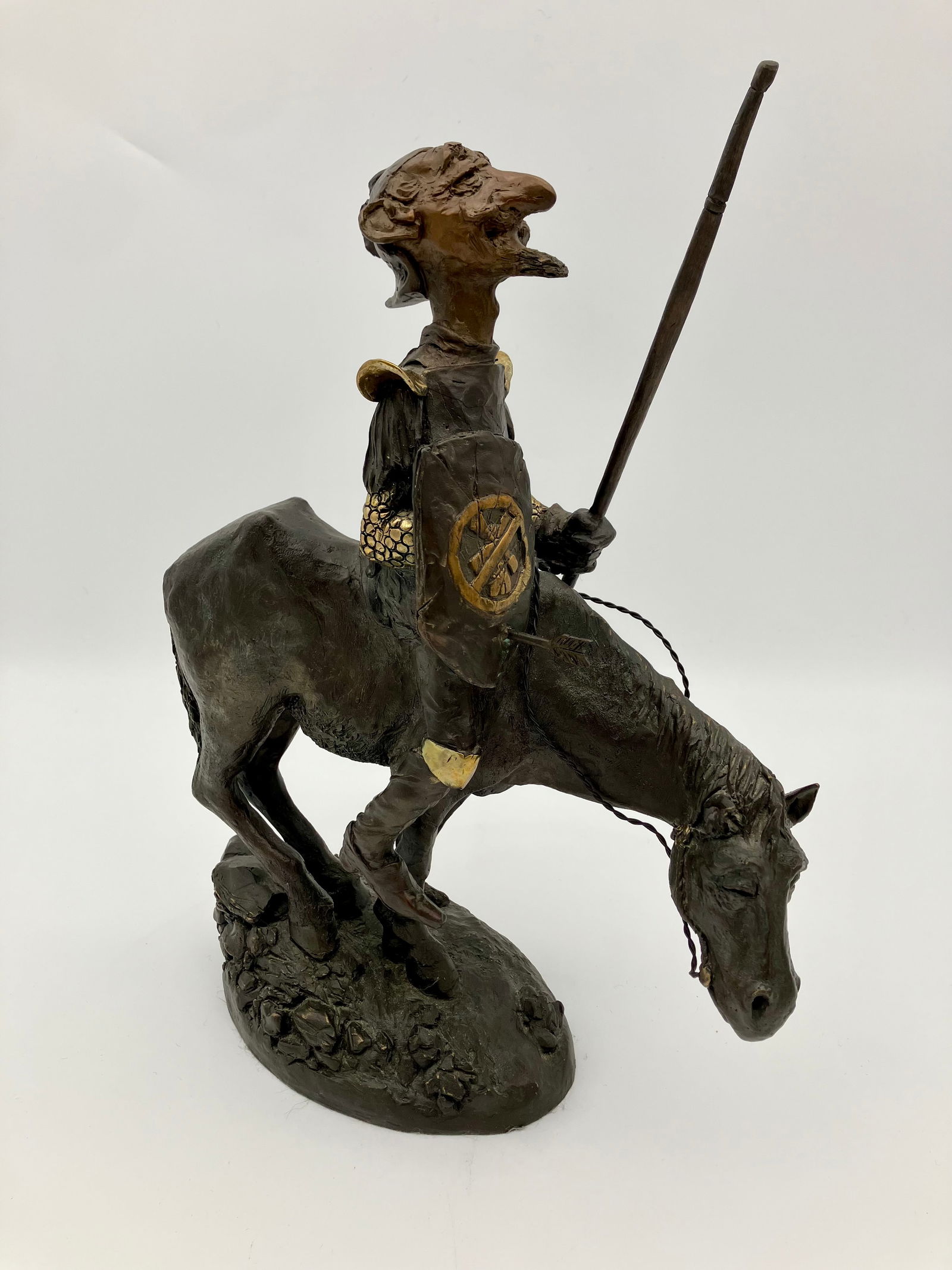 Charles Bragg “Don Quixote” Bronze Sculpture: Cast in Dyansen studios in 1989, this figural sculpture is numbered 170/305 and signed.Measures 14” tall and 11” long.