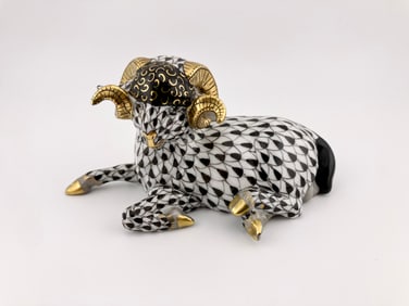 Herend Black Fishnet Ram Figurine