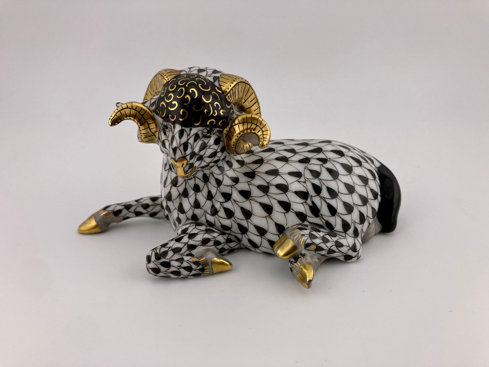 Herend Black Fishnet Ram Figurine (1 of 3)