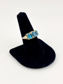14K Gold Ring with 3 Oval Blue Topaz