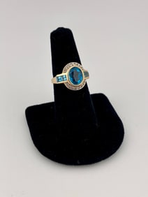 14K Blue Topaz and Diamond Ring