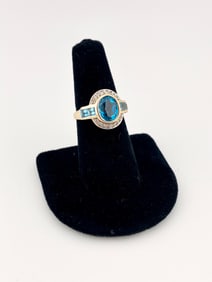 14K Blue Topaz and Diamond Ring