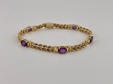 14K Gold Amethyst Bracelet