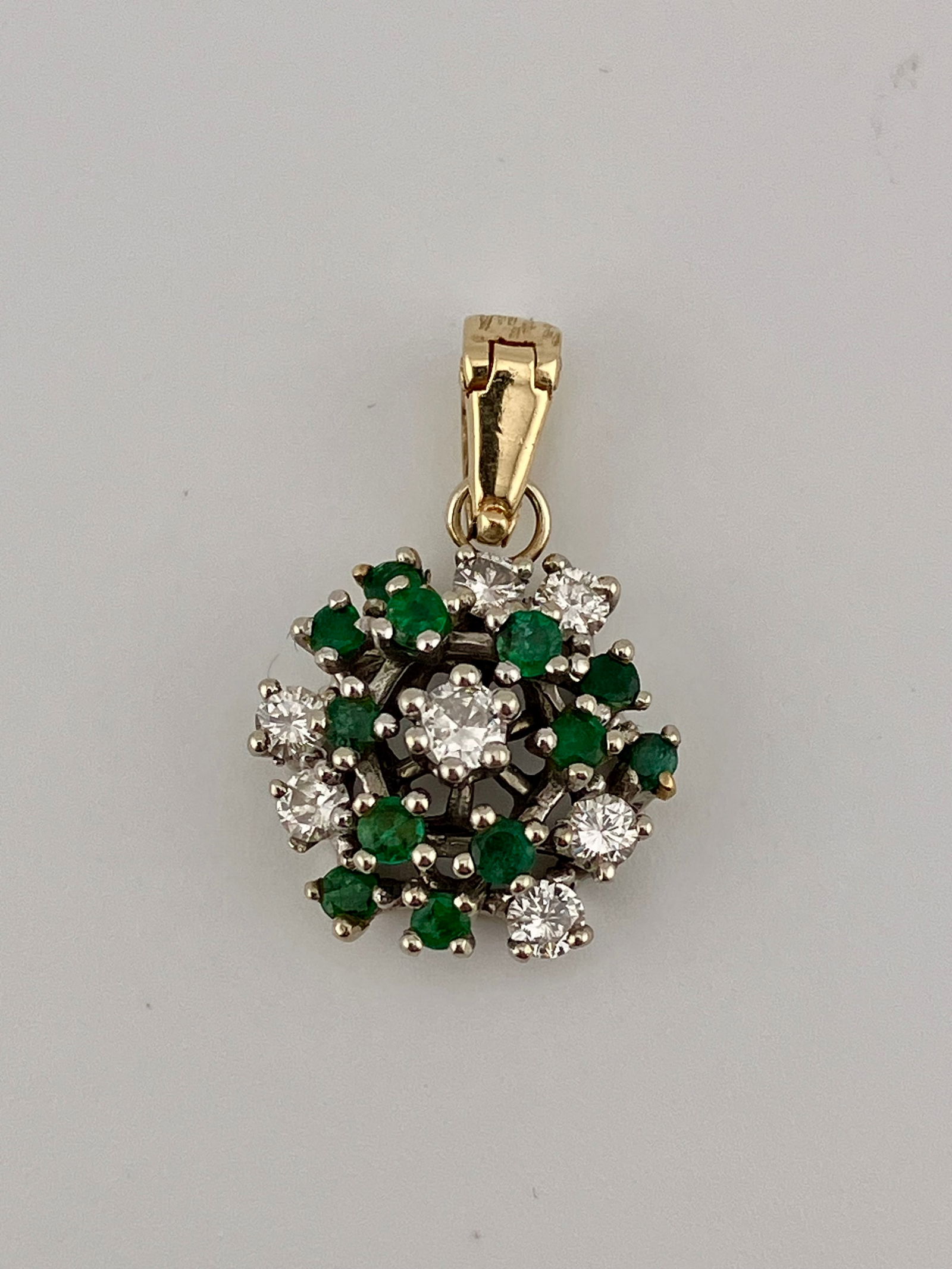 14K Gold Diamond and Emerald Cluster Necklace Pendant (1 of 5)