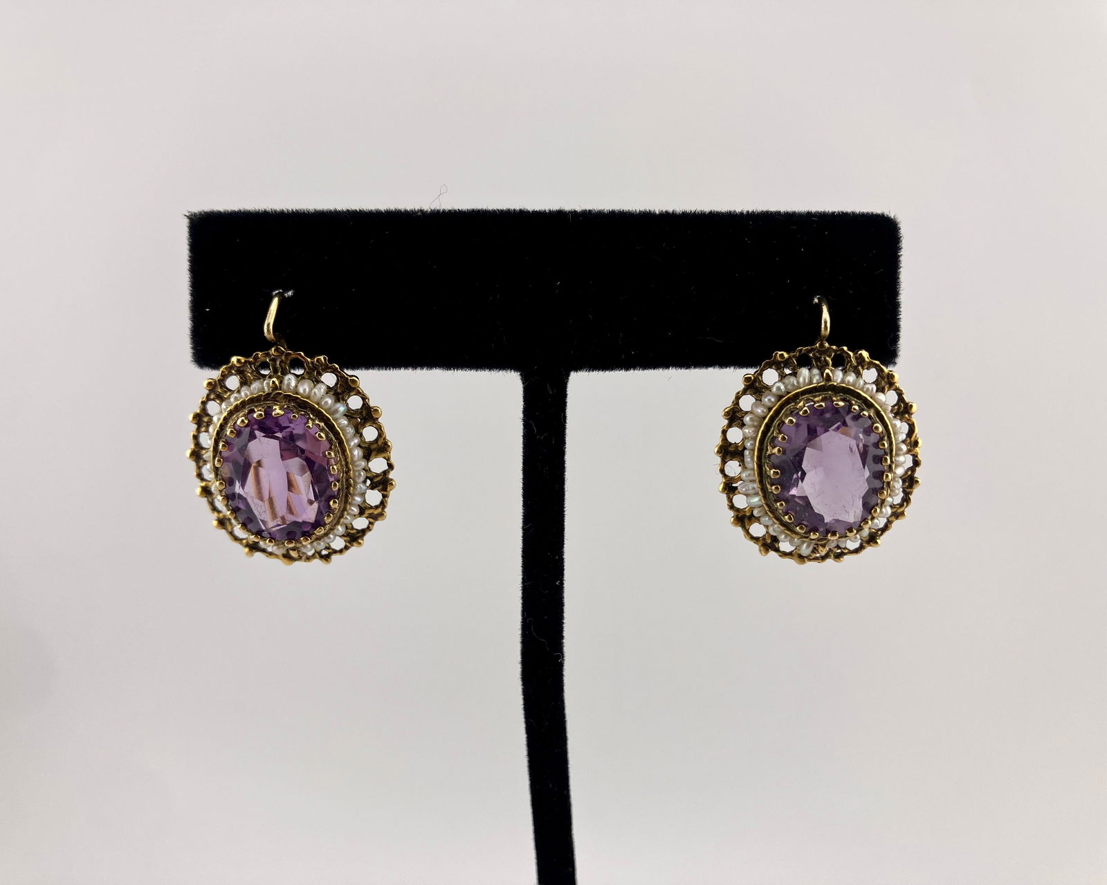 Antique 14K Gold Edwardian Amethyst and Seed Pearl Earrings (1 of 4)