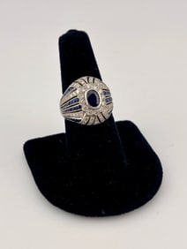 18K White Gold Sapphire and Diamonds Deco Dome Ring