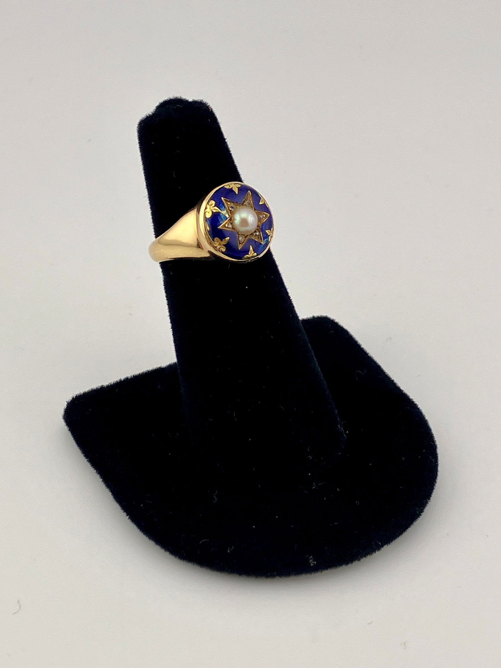 18K Gold English Georgian Blue enamel and Pearl Star Ring (1 of 5)