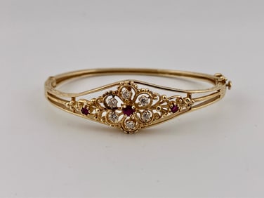14K Gold Bangle Bracelet with Diamonds and Rubies
