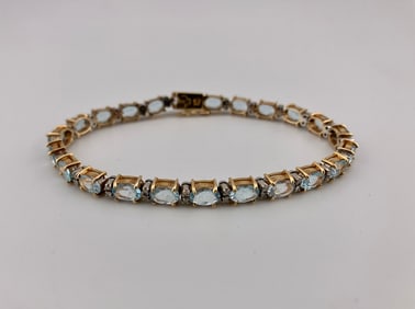 14K Gold Aquamarine Tennis Bracelet